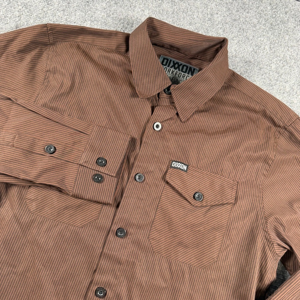 Dixxon Workforce Shirt Mens Medium Brown Pinstripe Long Sleeve Button Down
